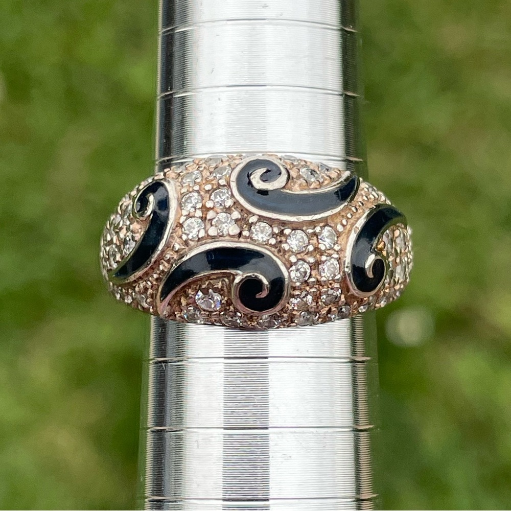 Ross Simons Cubic Zirconia Black Enamel Swirl Ring Size 7.75